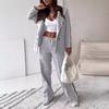 Women's Casual Two Piece Outfit Grey Cropped Top High Waist Lounge Set