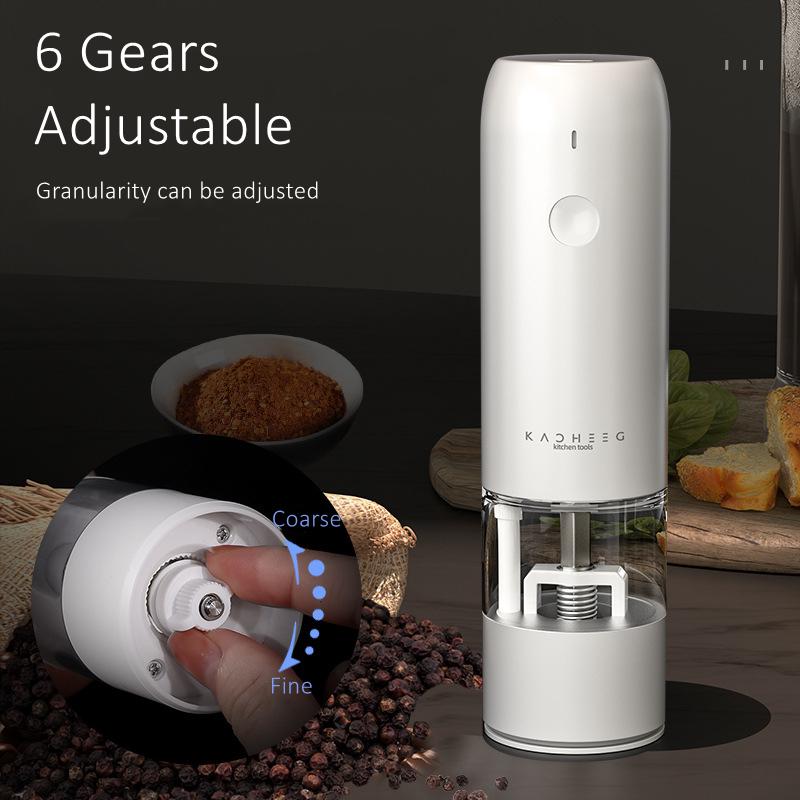 Перезаряжаемая электрическая мельница для специй, 6 скоростей, регулируемая зернистость, кухонная мельница для соли и перца со светодиодной подсветкой и керамическим ротором