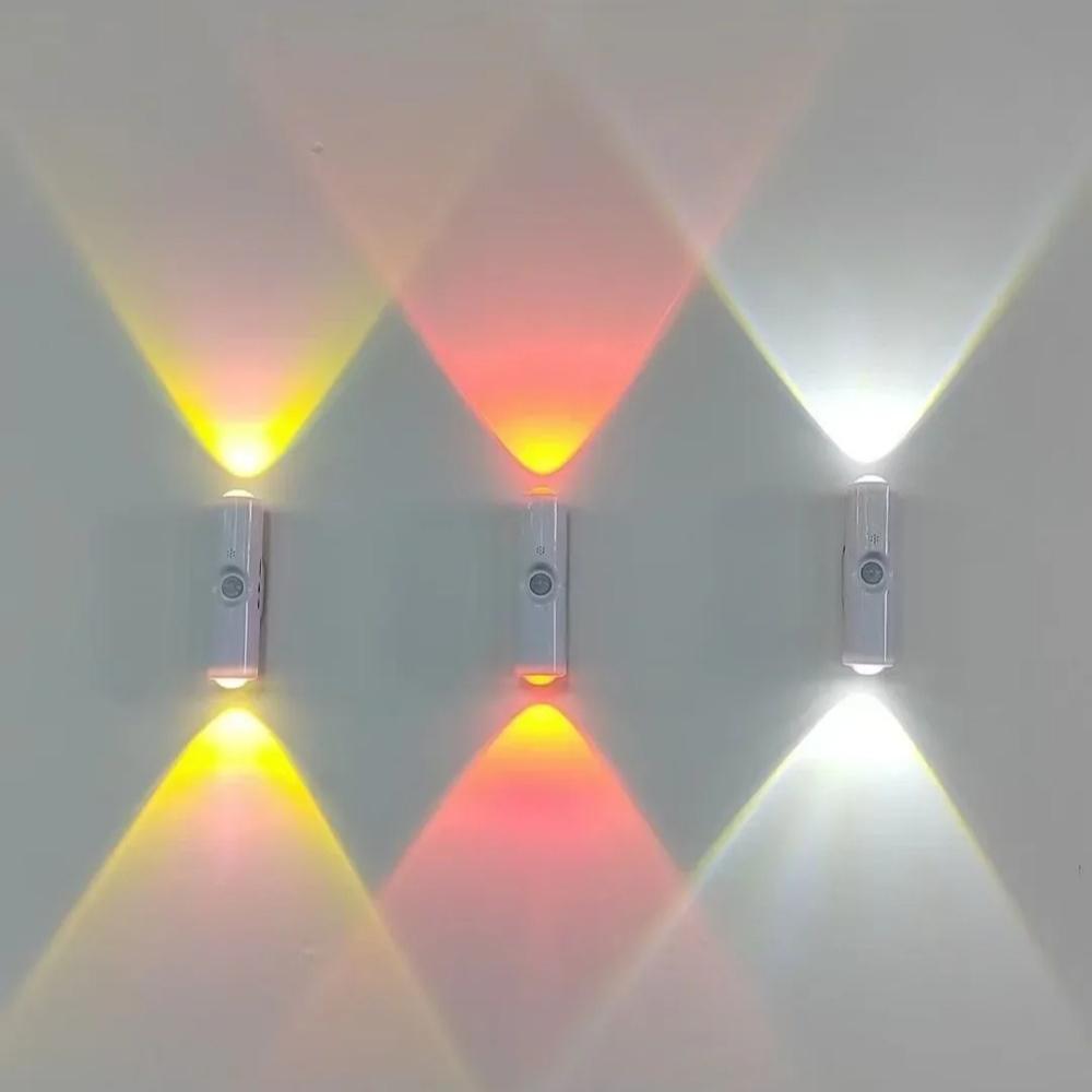 Умный RGB двухголовый настенный светильник с датчиком движения, магнитный ночник, перезаряжаемый прожектор для декора спальни, гардеробной, сада