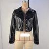 European & American Women's PU Leather Lapel Jacket - 2024 Autumn/Winter, Single-Breasted, Long-Sleeve, Small Coat.