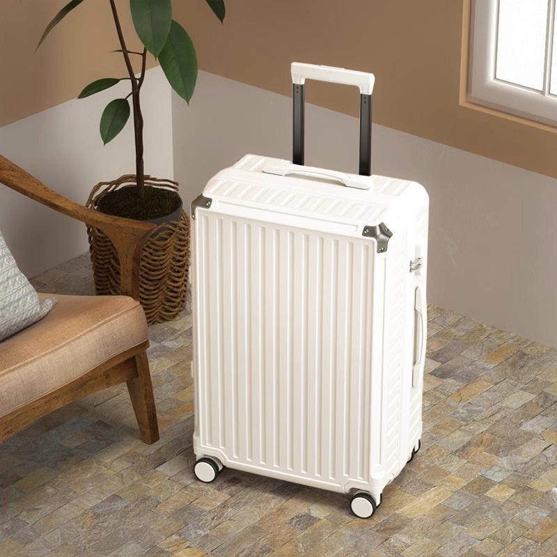 Large Capacity Aluminum Frame Carry-on Suitcase with Password Lock - Durable Leather Luggage for Men and Women