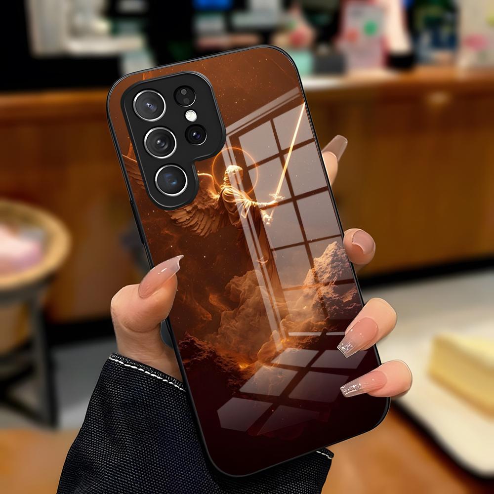 Чехол для телефона 'Крест Архангела Михаила' для Samsung A25 A13 A33 5G A54 A36 A35 A56 A52 A14 Ударопрочный стеклянный чехол