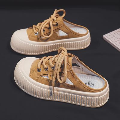 Новые толстые полутапочки с носками, женские универсальные белые туфли для улицы, полые дышащие сандалии без каблука Tide