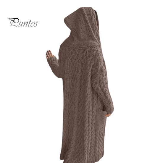 Женская куртка-свитер с карманами, средней длины, с капюшоном, трикотажная скрученная текстура, однотонная, с длинным рукавом, куртка больших размеров, плотная, повседневная верхняя одежда для поездок на работу