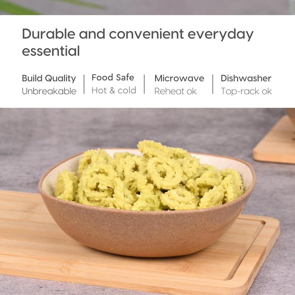 Set of 4 Earth-Friendly Multipurpose Bowls for Kitchen | 600 ml | Made with Bamboo Fibers & Rice Husk | Microwave Safe Bow
