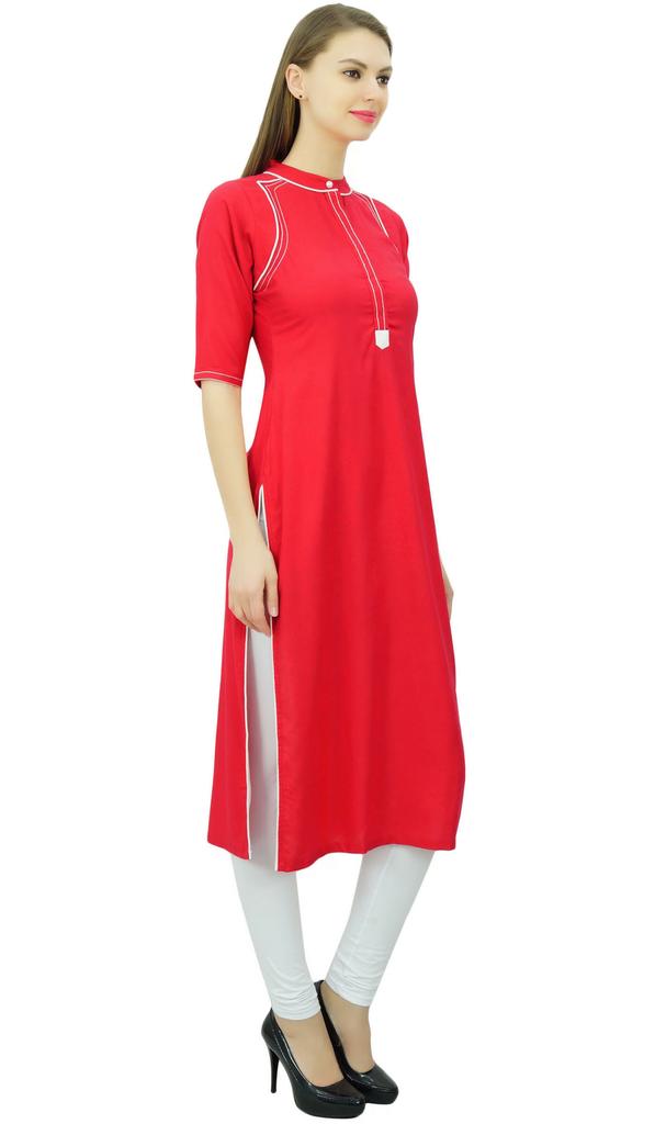 Phagun Mandarin Collar Kurti For Womens Ethnic India Tunic Top Ladies Rayon