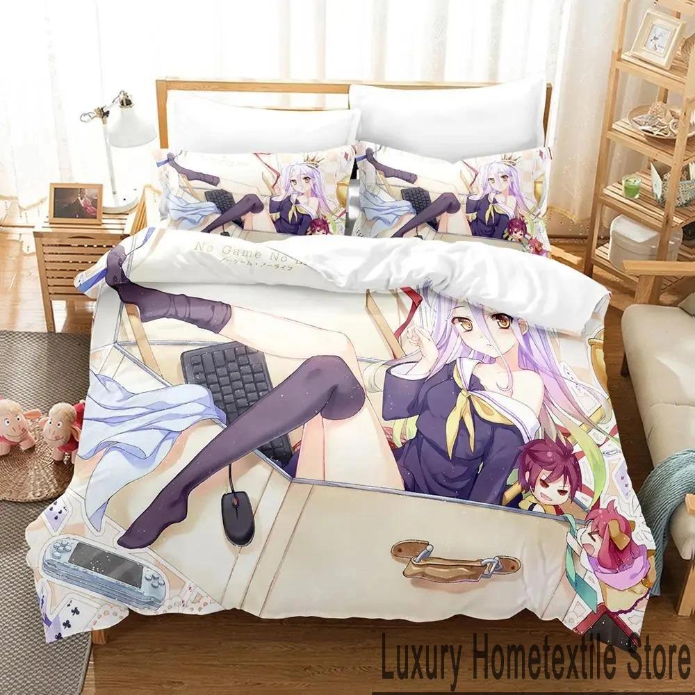 No Game No Life 3D Аниме Комплект постельного белья Двуспальный Queen King Размер Пододеяльник Наволочка для Мальчиков Девочек Взрослых Домашний текстиль