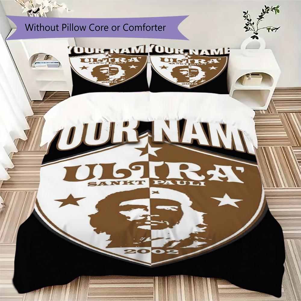 Custom Name FC St. Pauli Pattern Bedding uilt Set uilt Cover Pillowcase Home Decoration Birthday Gift (1*duvet cover+2*pillowcase without core)