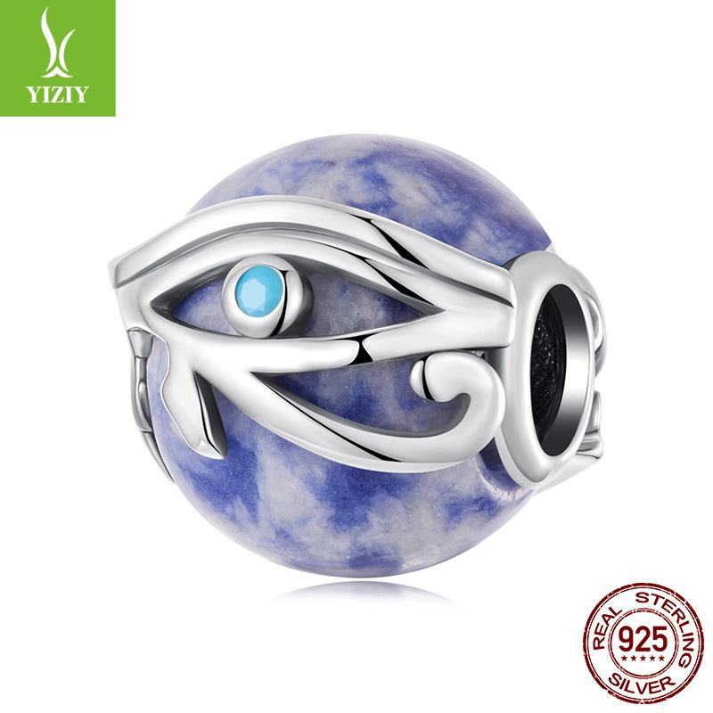 Глаз Гора Бусины из камня с синей точкой, Богемские бусины из стерлингового серебра S925, Рассыпные бусины