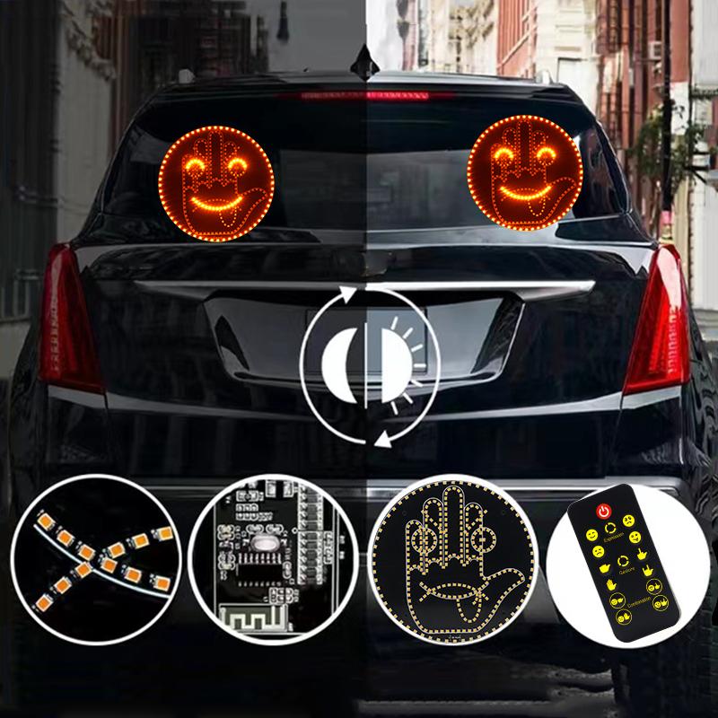 Автомобильный светодиодный креативный забавный жестовый светильник с дистанционным управлением, светодиодный забавный знак с выражением лица, знак среднего пальца, предупреждающие стоп-сигналы