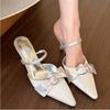 New Female Pointed Toe Ladies Low Heel Pumps Shoes Slip On Footwear Shallow Fashion Butterfly-Knot Women Thin Heels Shoes Slides