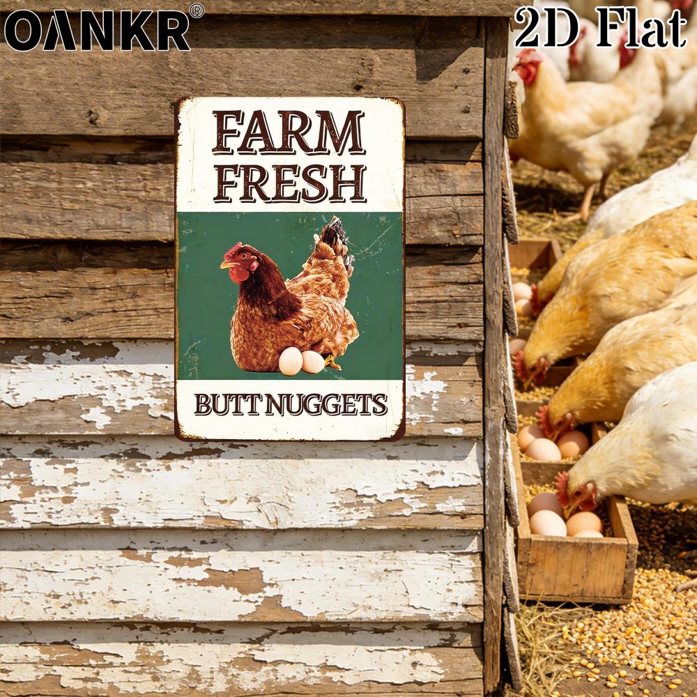 Vintage Chicken Metal Tin Sign Ideal Gift x Inch Funny Farm Fresh Butt Nuggets Wall Poster Metal Signs for Farm Garden Home