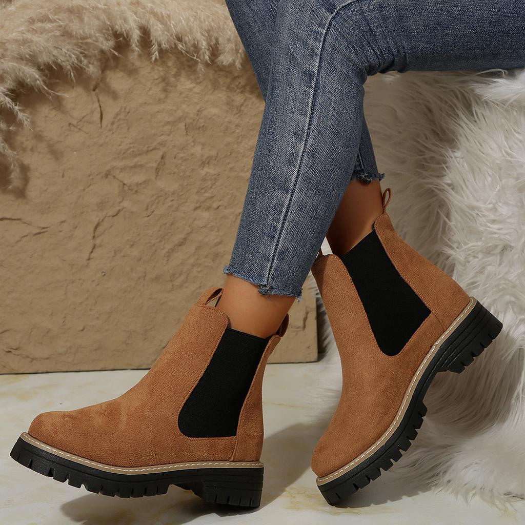 Martin Boots Round Head Fashion Leather Boots Frosted Medium Help Chelsea Boots Fashion Casual Women's Boots