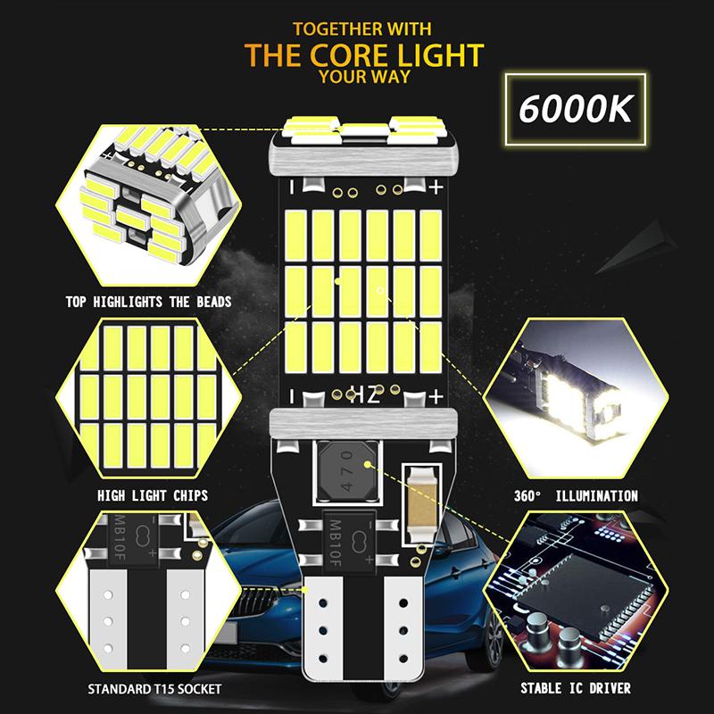 2 шт. T15 3030 45chips W16W светодиодный фонарь заднего хода резервная лампа Canbus лампы без ошибок светодиод высокой мощности Canbus W16W