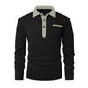 Men'S Collar Splicing Long Sleeved Fashionable Fake Pocket Top T-Shirt