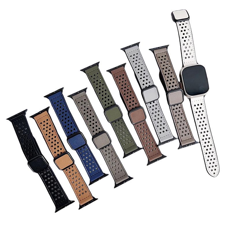 Совместимый силиконовый ремешок-кожа для Apple iWatch Ultra: Дышащий стиль с отверстиями и квадратной пряжкой.