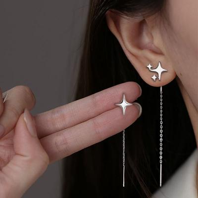 Новые корейские серьги-продевки со звездой, кисточкой из нити и цепочкой, серьги-каффы с подвесками-звездами, женские прямые висячие серьги, ювелирные подарки