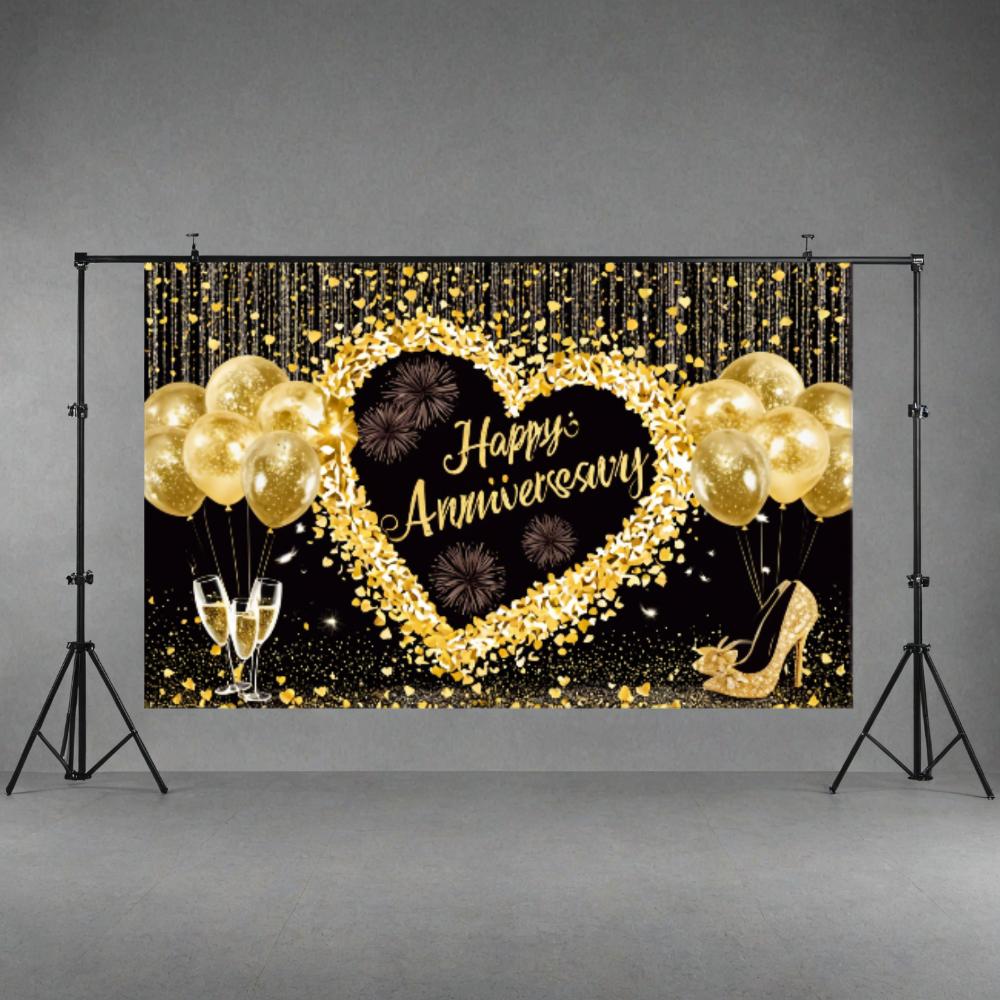 Anniversary Backdrop Glitter Love Heart Fireworks Background Banner Romantic Lovers Couples Cheers Celebration Wedding P