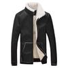 Роскошная куртка из искусственной кожи с мехом для мужчин с теплой подкладкой и приталенным дизайном
