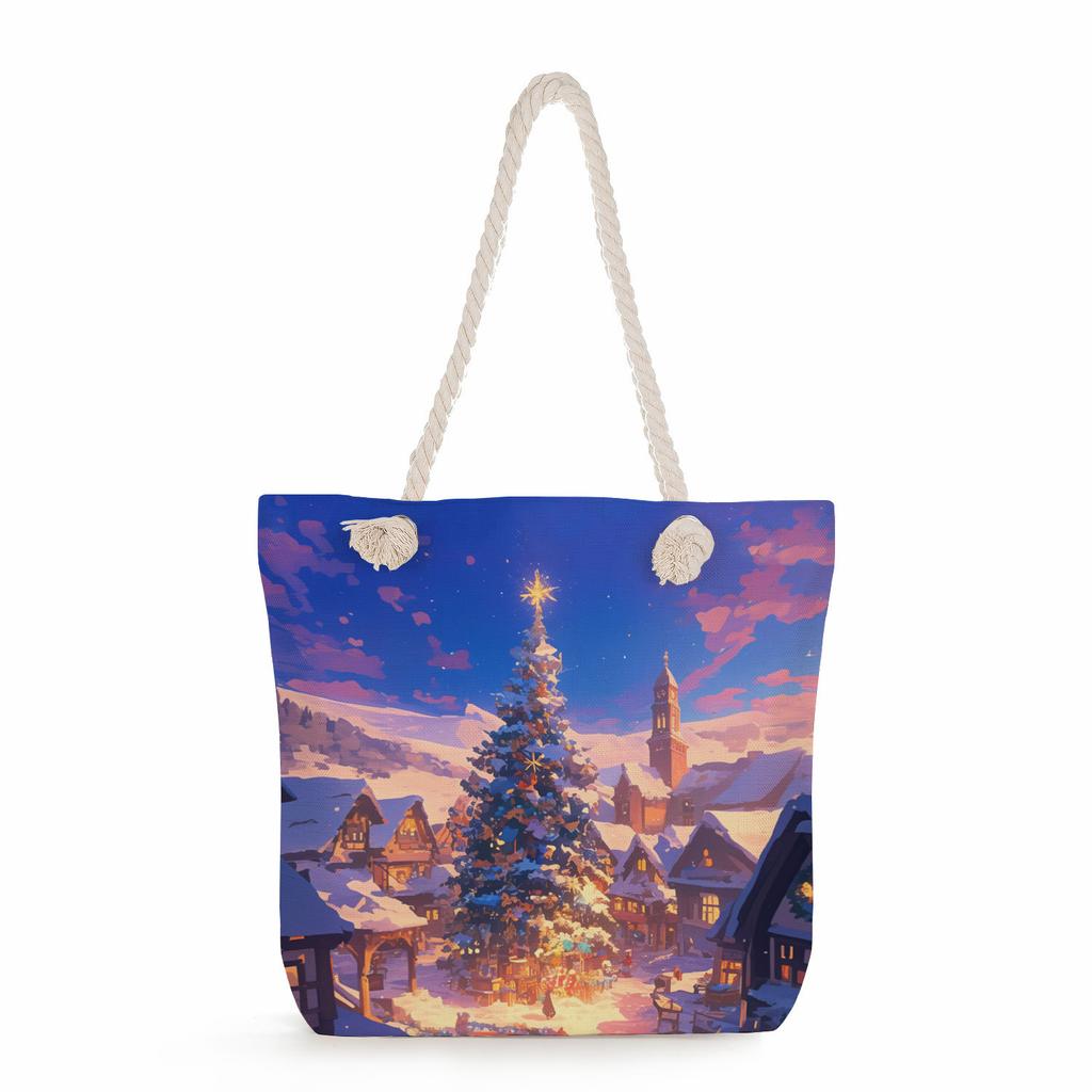 Christmas print thick rope single-shoulder beach bag 7349 KTB