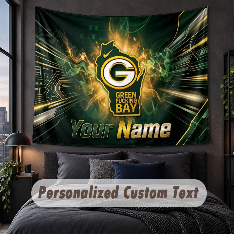 Custom Name Text Tapestry,Green Bay Packers Decorative Wall Hanging, Background Tapestry For Home Bedroom