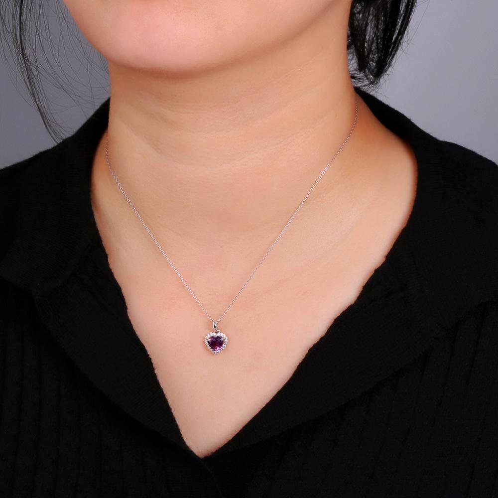 S925 Silver "Love" Heart Shape African Amethyst Gemstone Pendant Necklace Fine Jewelry for Lady Wife Daughter Birthday Gift