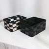 Черно-белая плетеная клетчатая корзина для хранения - Скандинавская кожа и войлочный контейнер для косметики и организации дома