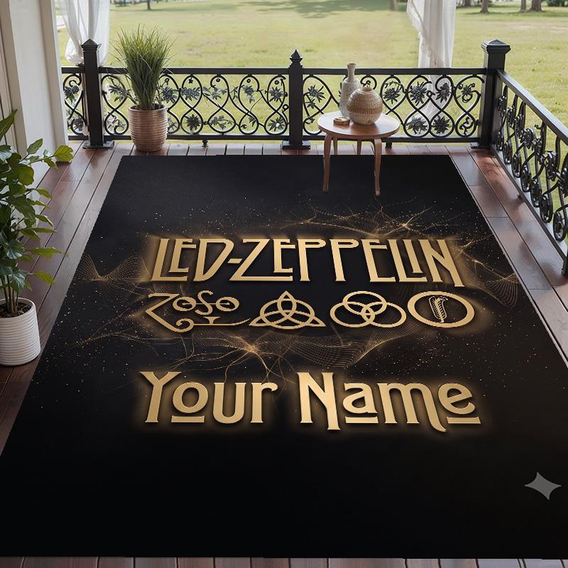 Custom Text Printed Rug Led Zeppelin Non Slip Floor Carpet For Home Room Decor