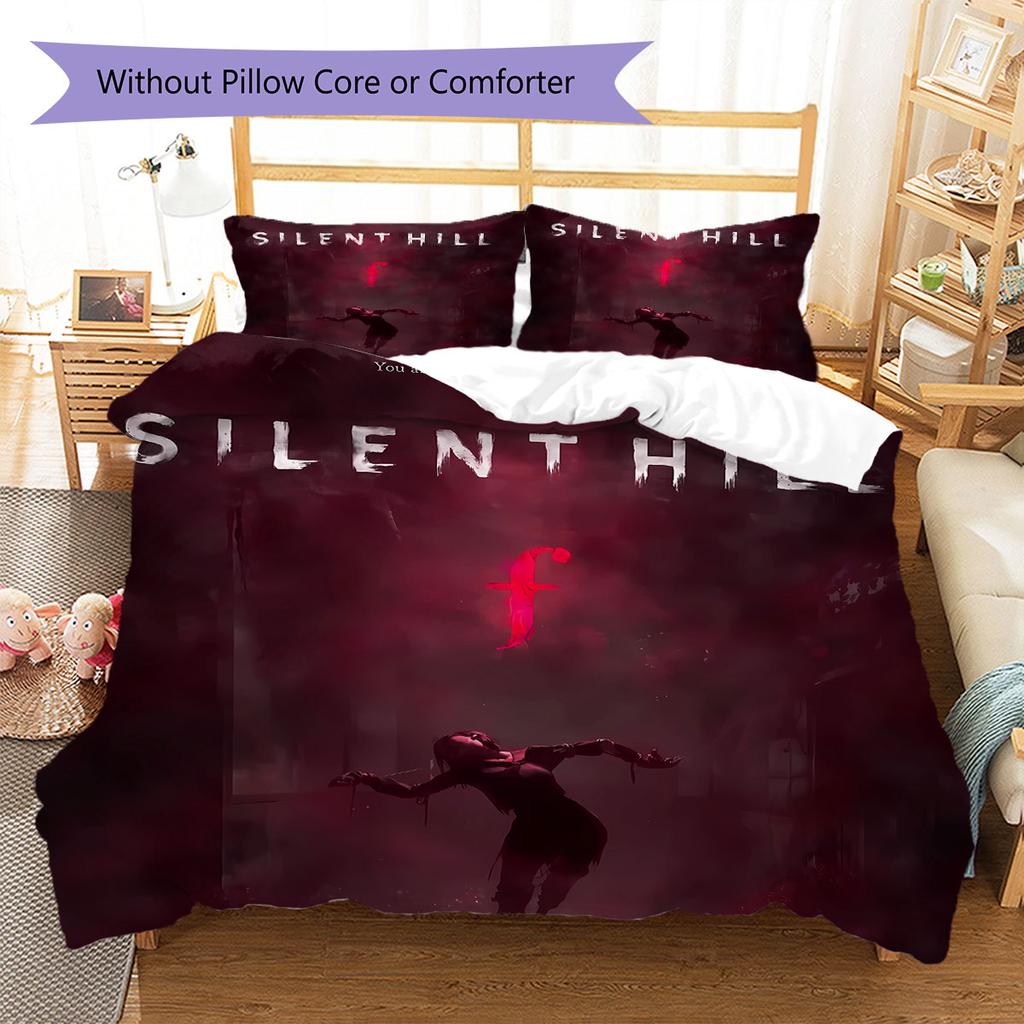 Комплект постельного белья с узором Silent Hill, одеяло, пододеяльник, наволочка, домашний декор, подарок на день рождения (1 пододеяльник + 2 наволочки, без наполнителя)