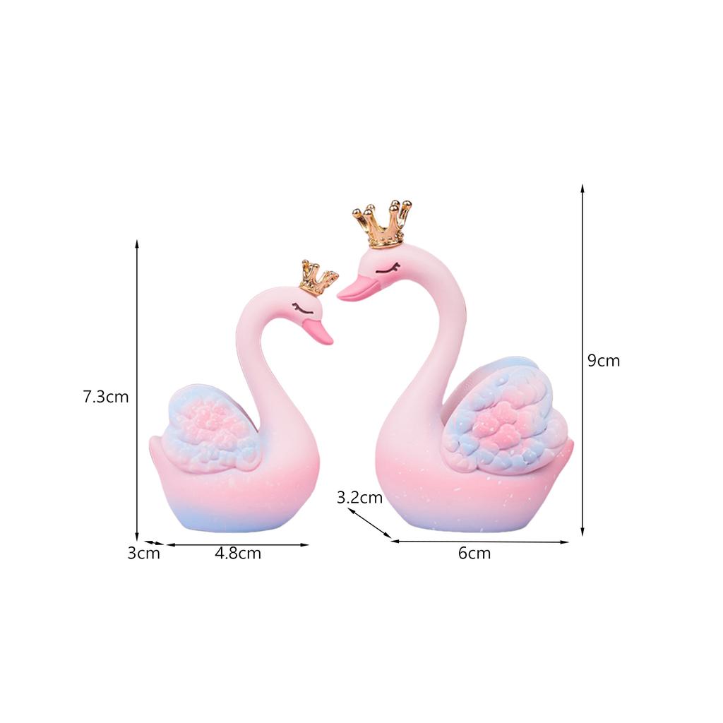 2Pcs Mini Couple Swan Figurines Collectible Tabletop Ornament Animal Sculpture for Shelf Living Room Centerpiece Office Desk