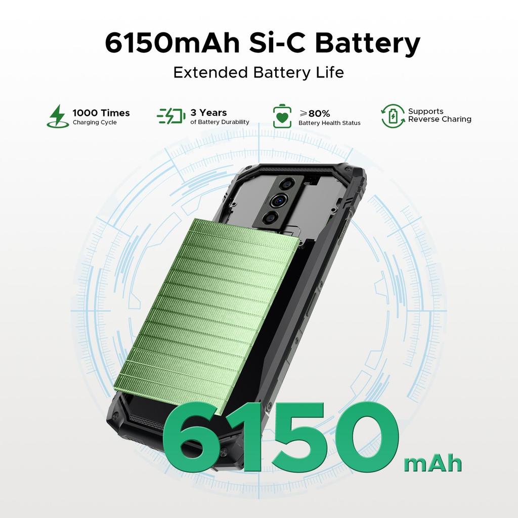 Doogee Blade 10 Energy Прочный смартфон, батарея 6150 мАч, телефон на Android 15 с 24 ГБ ОЗУ + 128 ГБ ПЗУ, 6,56 дюйма 90 Гц