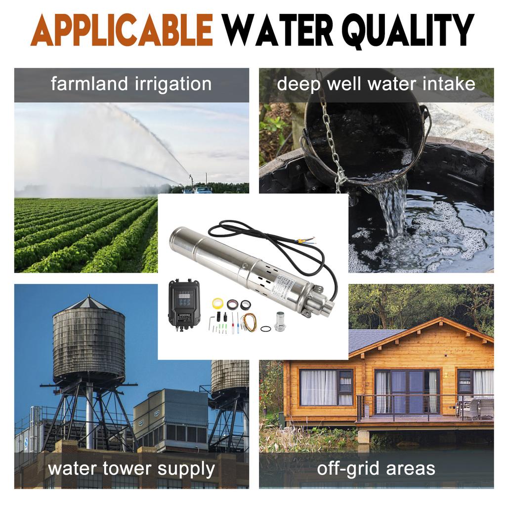 3" 48V 750W MPPT Screw Solar Bore Pump Submersible Deep Well Hole Steel 3" 48V 750W Deep Well Solar Submersible Bore Hole Water Pump Head 140M