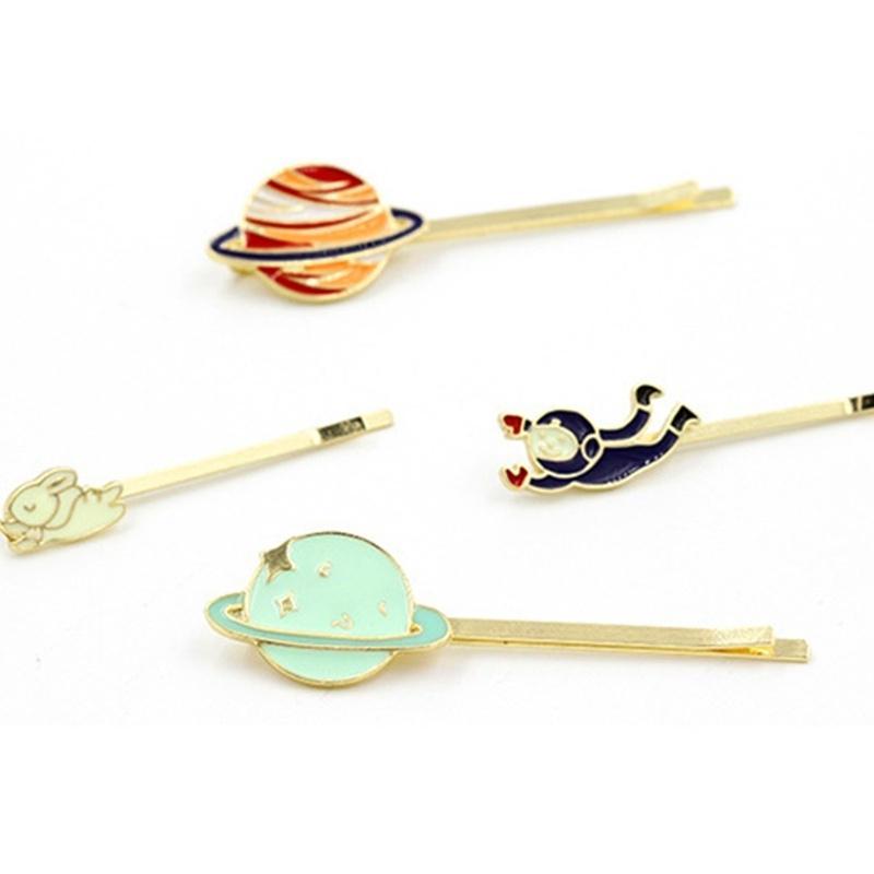 Заколки для волос из цинка, 3D-заколки для волос в виде планеты, астронавта, кролика, модные женские аксессуары для волос