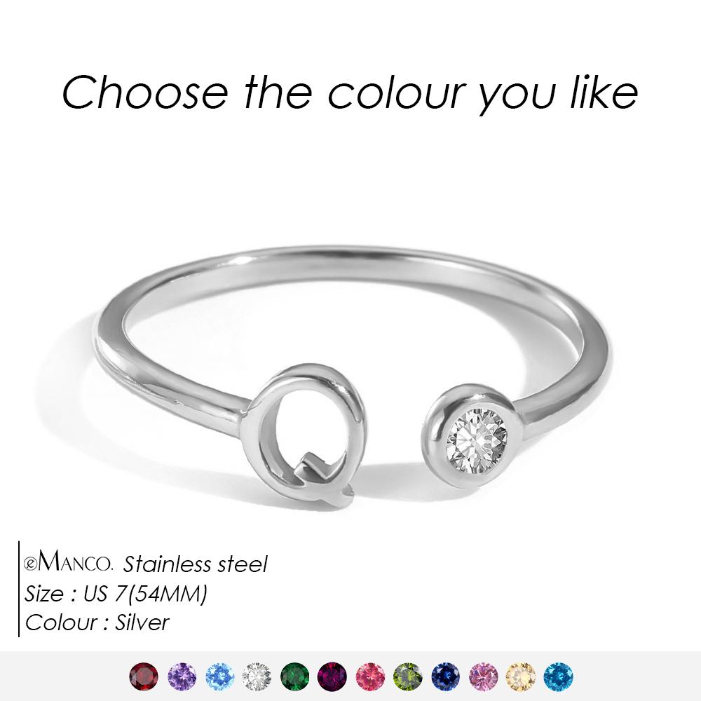 EMANCO Birthstone Initial Custom Ring Open End Ring Stainless Steel Name Custom Jewelry Women's Ring