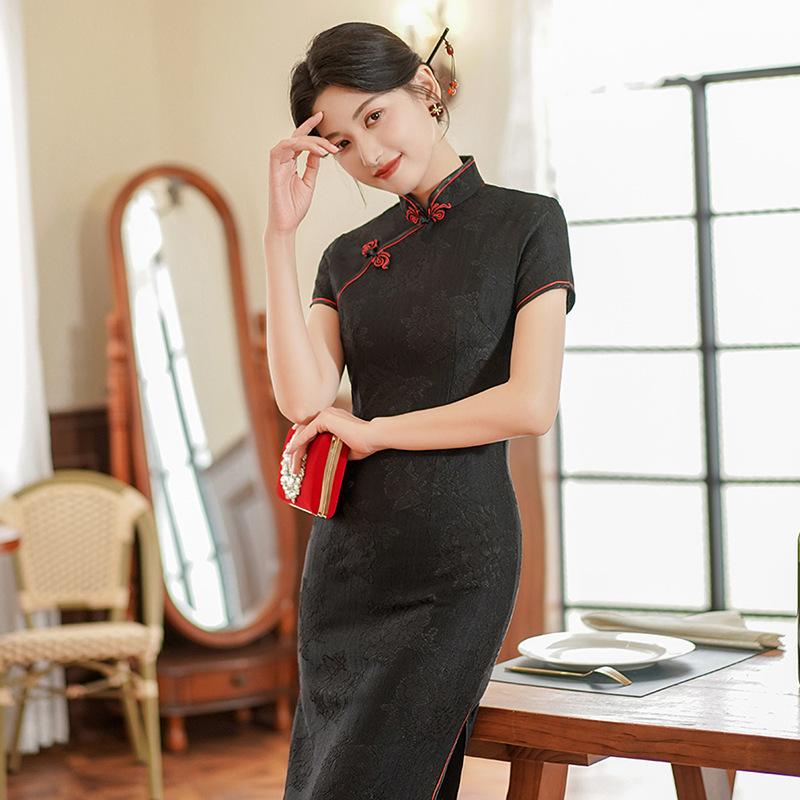 1011 spring and summer new improved cheongsam lace dress slim retro temperament fashion daily performance clothes