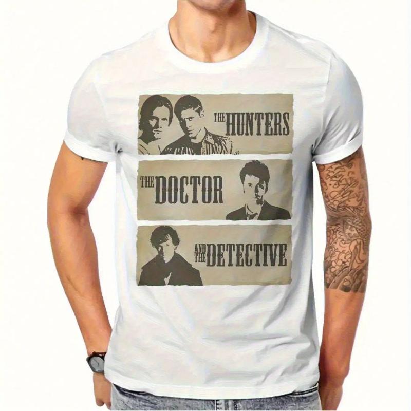 Unisexs Supernatural Tv Series Themed Tshirt Demon Hunter Doctor Detective Retro Print Shirt Black Pure Shortsleeve Casual Shirt