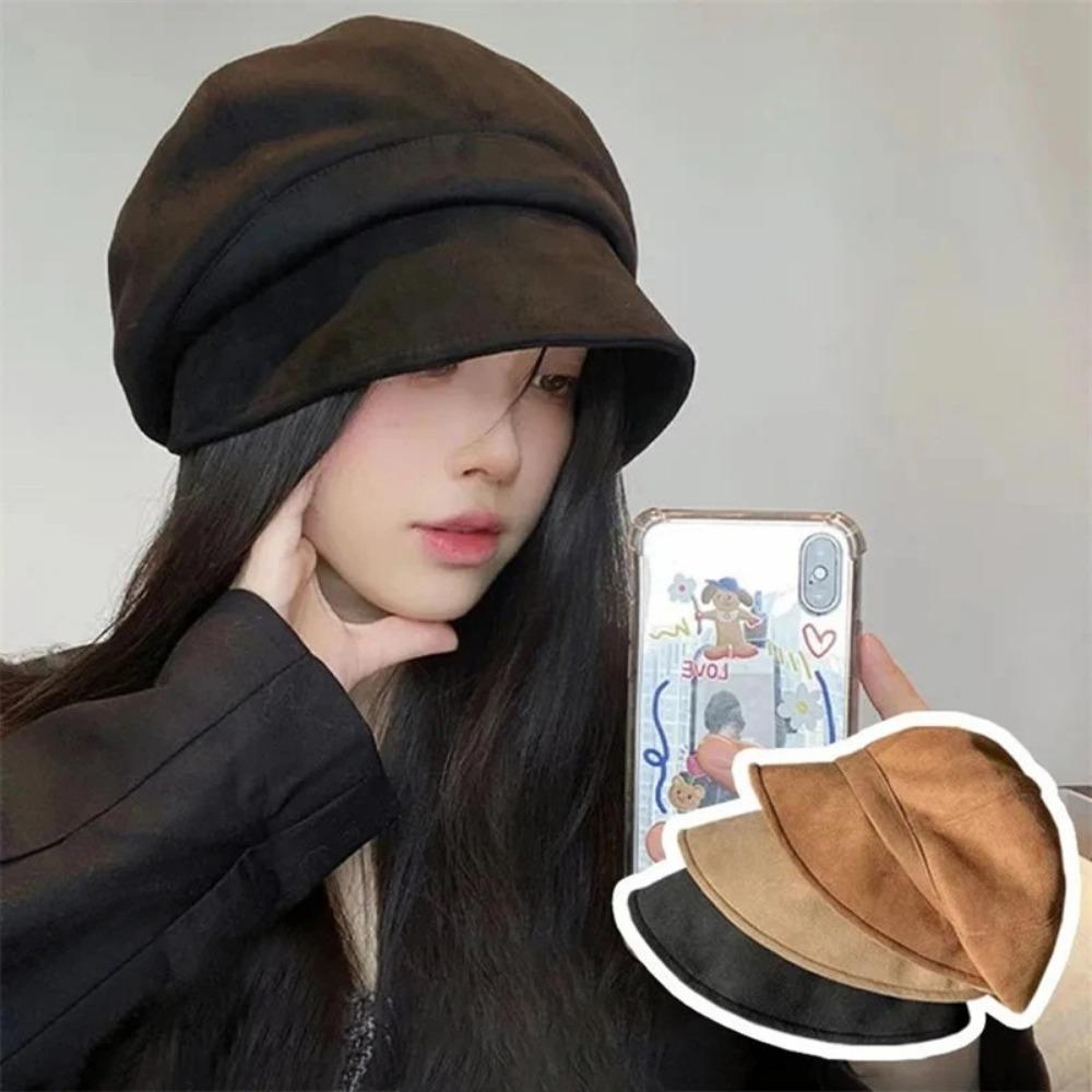 Adjustable Women Fisherman Hat Solid Color Newsboy Hat Fashion Suede Octagonal Cap Autumn Winter