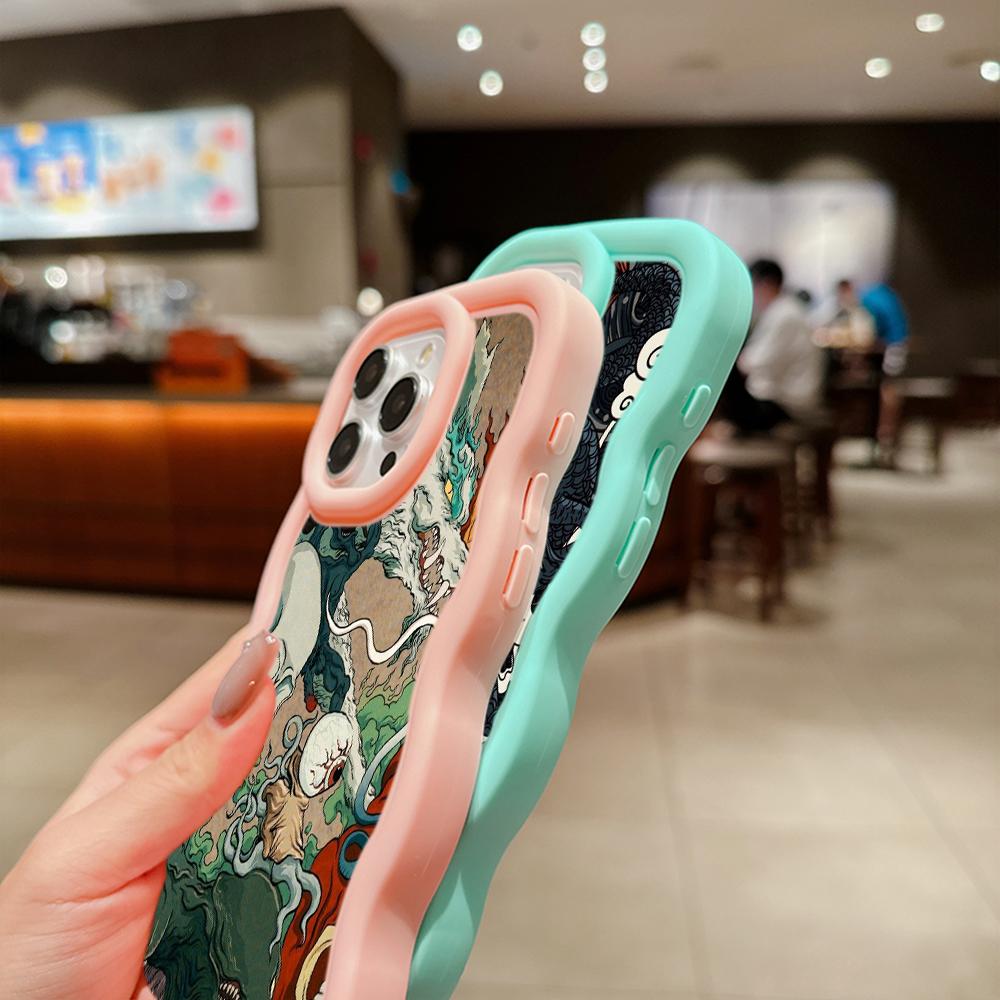 Мягкий чехол для телефона Macaron Big Wave для iPhone 11 12 13 14 15 Samsung A13 A14 A15 A23 A24 A25 A54 A55 Xiaomi Redmi Note 13 12C, чехол A33 с дизайном дракона