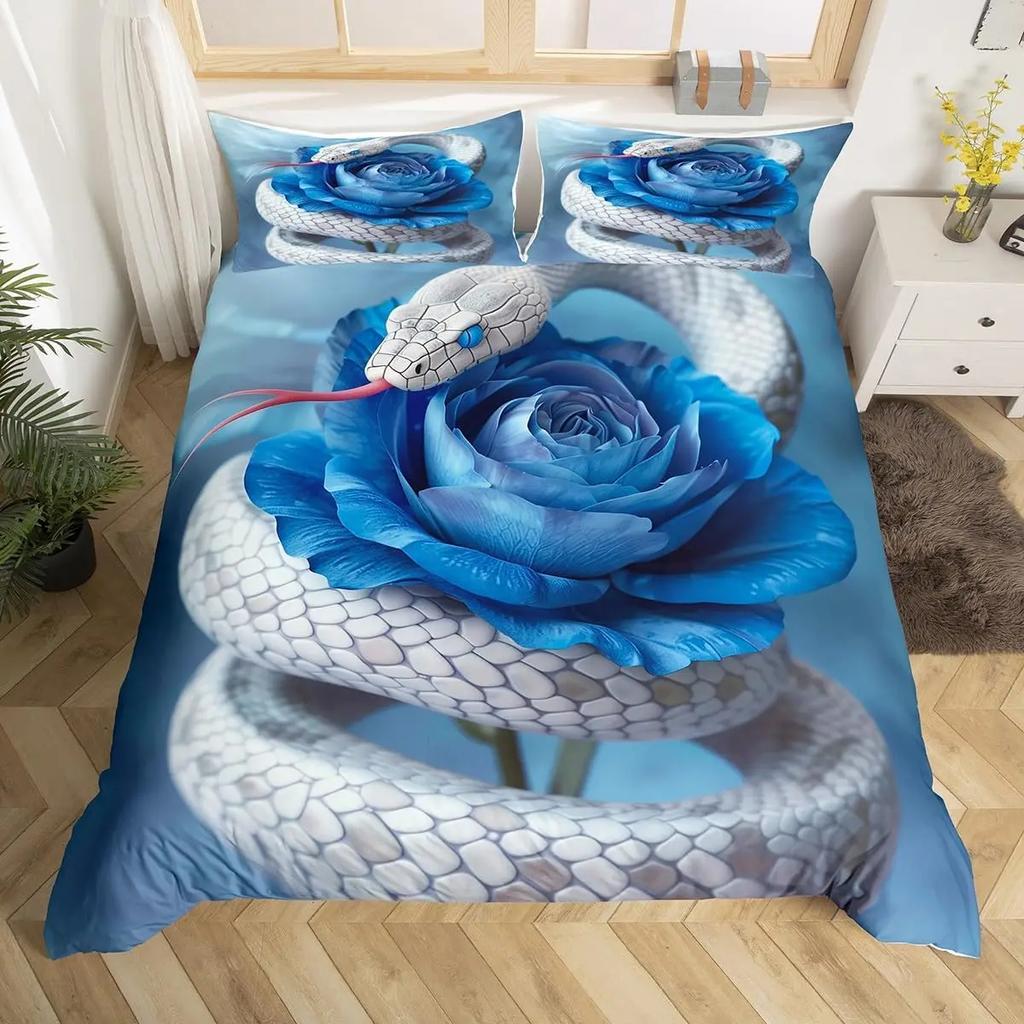 Snake Duvet Cover Python Bedding Set Gift for Teen Adult, Rainforest Animal Snake Comforter Cover Wildlife Reptiles Quilt Cover