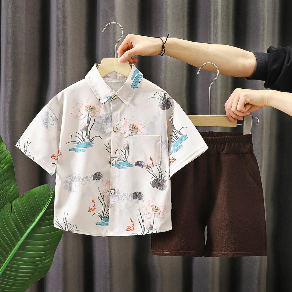Kids Fashion Short-sleeved Shirt Set Summer Boys Casual Shorts Set