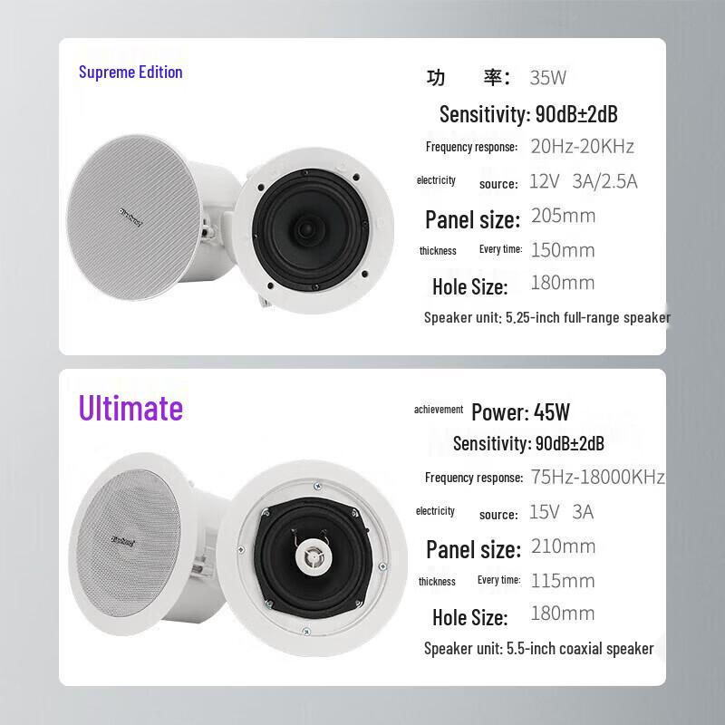 QIASHENG Wireless Bluetooth Ceiling Speaker System CN plug (adapter included) (CN version)