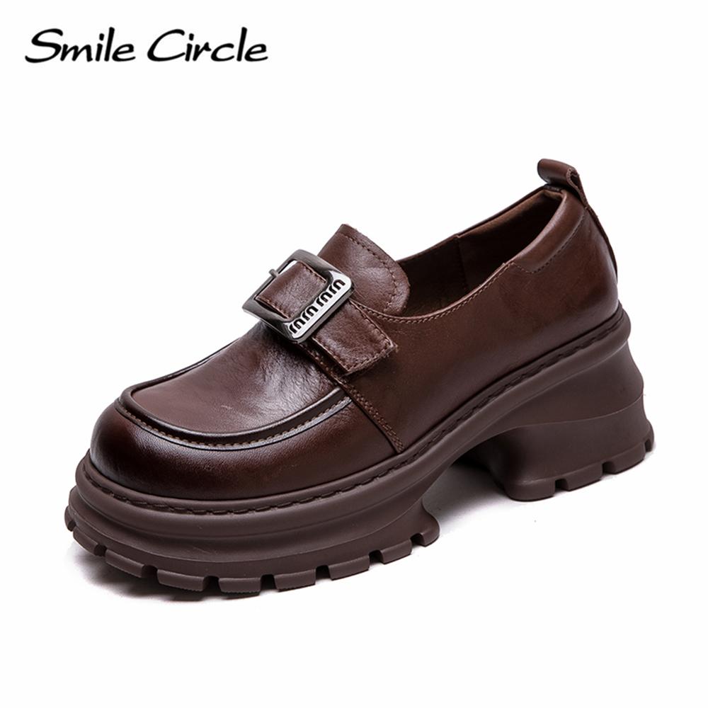 Женские мокасины из натуральной кожи с круглым носком и толстой подошвой, модные повседневные туфли на плоской подошве