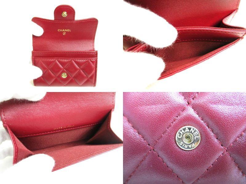 Оригинальный футляр для карточек CHANEL Matelasse CC Logo Bordeaux из кожи #9956, восстановленный