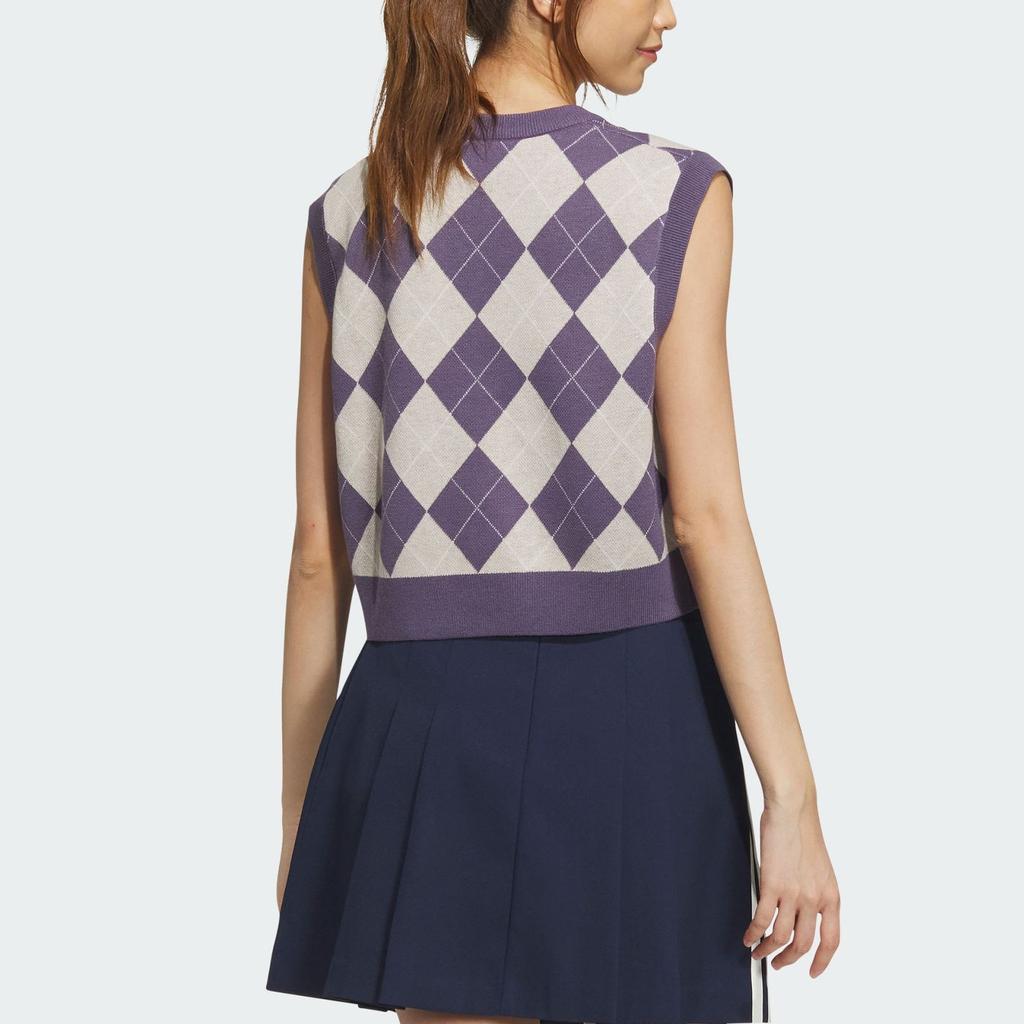 Adidas Originals Plaid Print V-Neck Pullover Sports Vest Women Tops Dark-Grey Violet Light-Brown IX7814