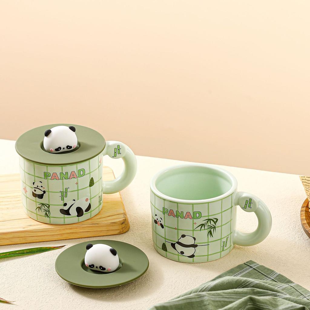 Милая чашка с изображением маленькой панды, офисная керамическая чашка с крышкой, дорогой набор, бытовая чашка для воды, мультяшная чашка