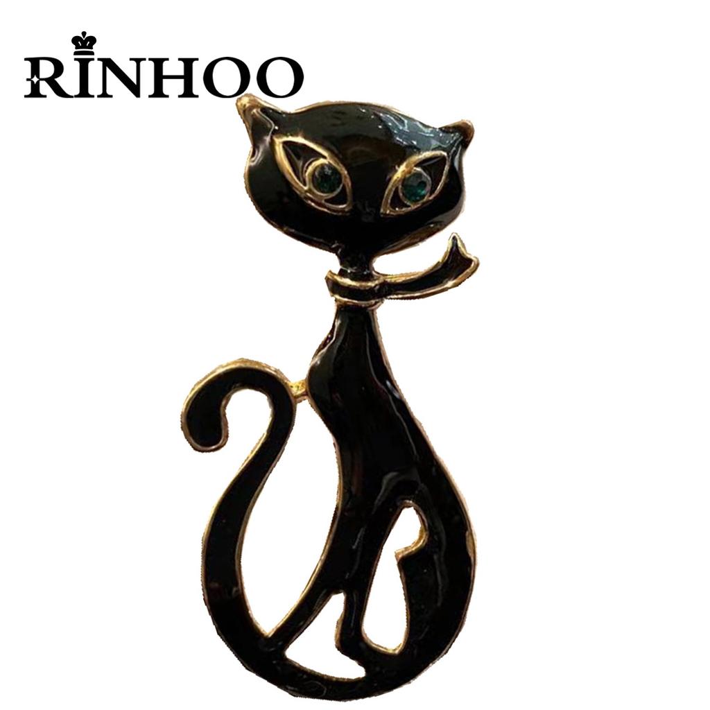 Rinhoo Lovely Black Scarf Cat Brooches For Women Cartoon Bowknot Kitten Enamel Pins Fashion Animal Buckle Corsage Party Jewelry