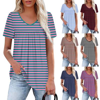 Женский повседневный топ с V-образным вырезом, коротким рукавом, оборкой на груди и принтом