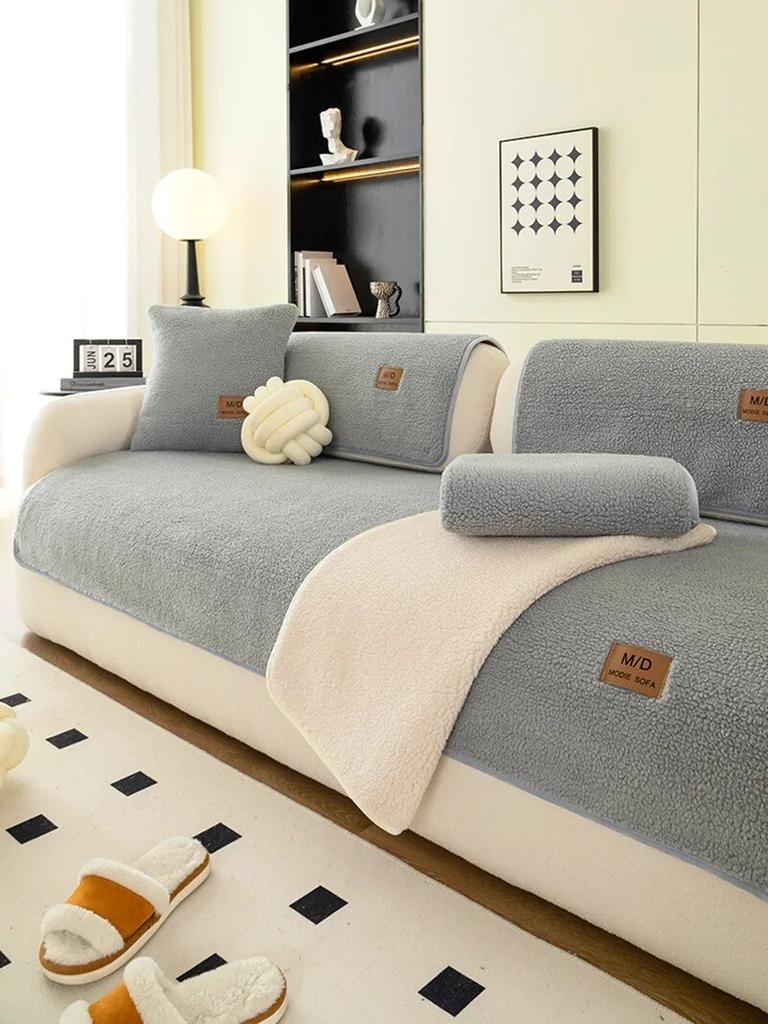 Плюшевая мягкая бархатная подушка для дивана из овечьей шерсти, утолщенная теплая подушка, нескользящая универсальная крышка для дивана для гостиной, подлокотник, спинка, полотенце