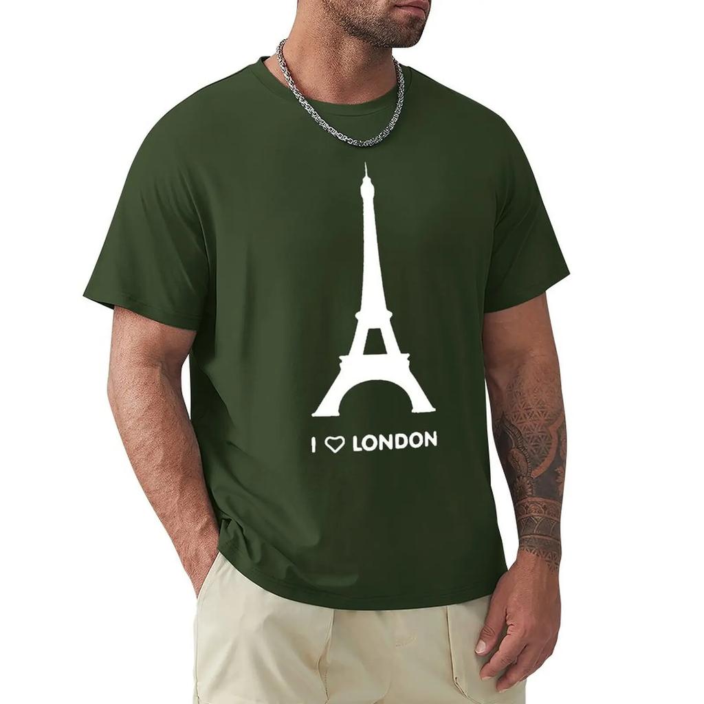 Футболка с забавным дизайном «I Love London Eiffel Tower» Футболка Harajuku с коротким рукавом Футболка с графикой из 100% хлопка