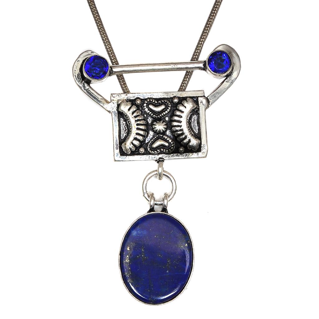 Pendant Lapis Lazuli Silver Jewelry 2.5" Gemstone  Handmade Sterling Silver